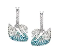 Swarovski Silver-Tone Crystal Swan Dangle Hoop Earrings