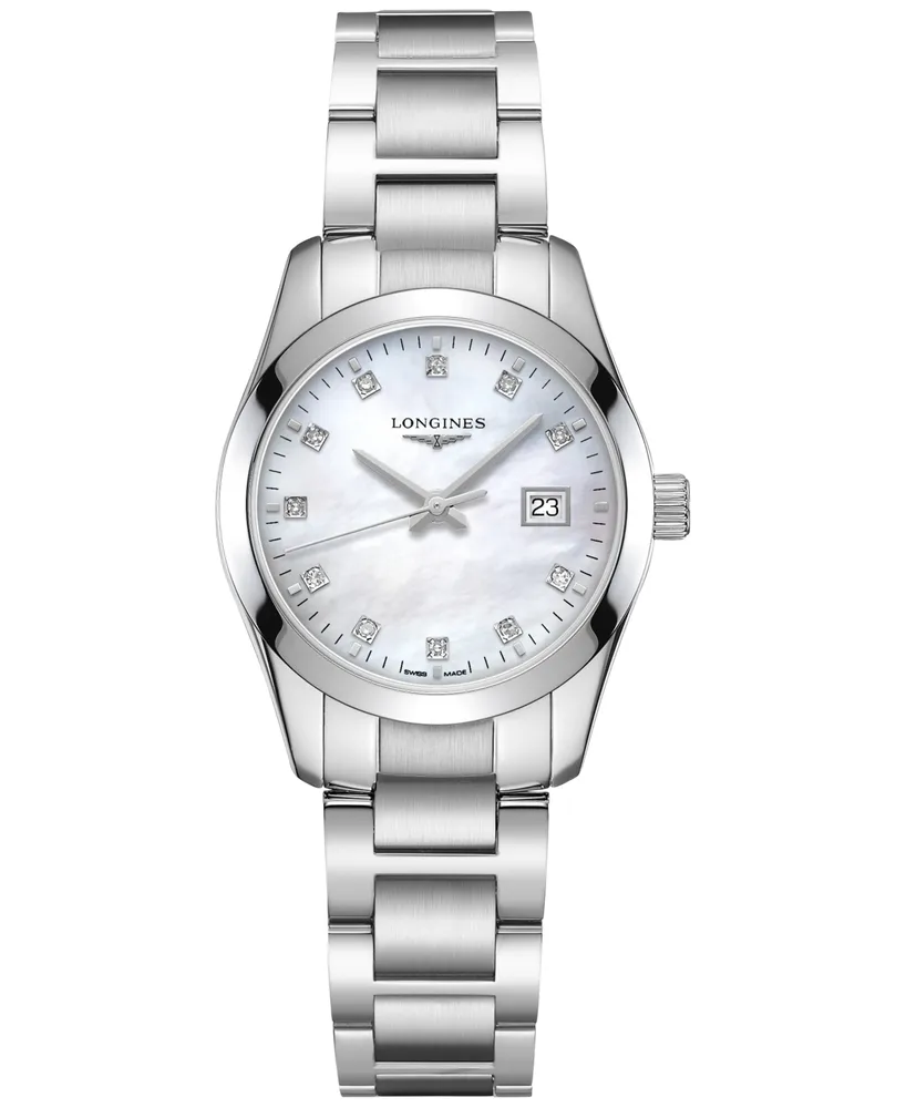 Longines Women's Swiss Conquest Classic Diamond Accent Stainless Steel Bracelet Watch 29.5mm