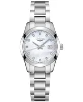 Longines Women's Swiss Conquest Classic Diamond Accent Stainless Steel Bracelet Watch 29.5mm