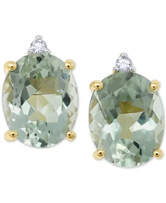 Green Quartz (4-1/2 ct. t.w.) & Diamond Accent Stud Earrings in 14k Gold