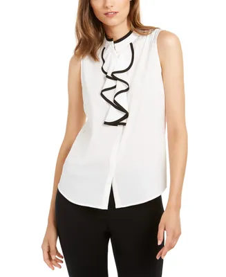 Calvin Klein Sleeveless Ruffle Front Blouse, Regular and Petite Sizes