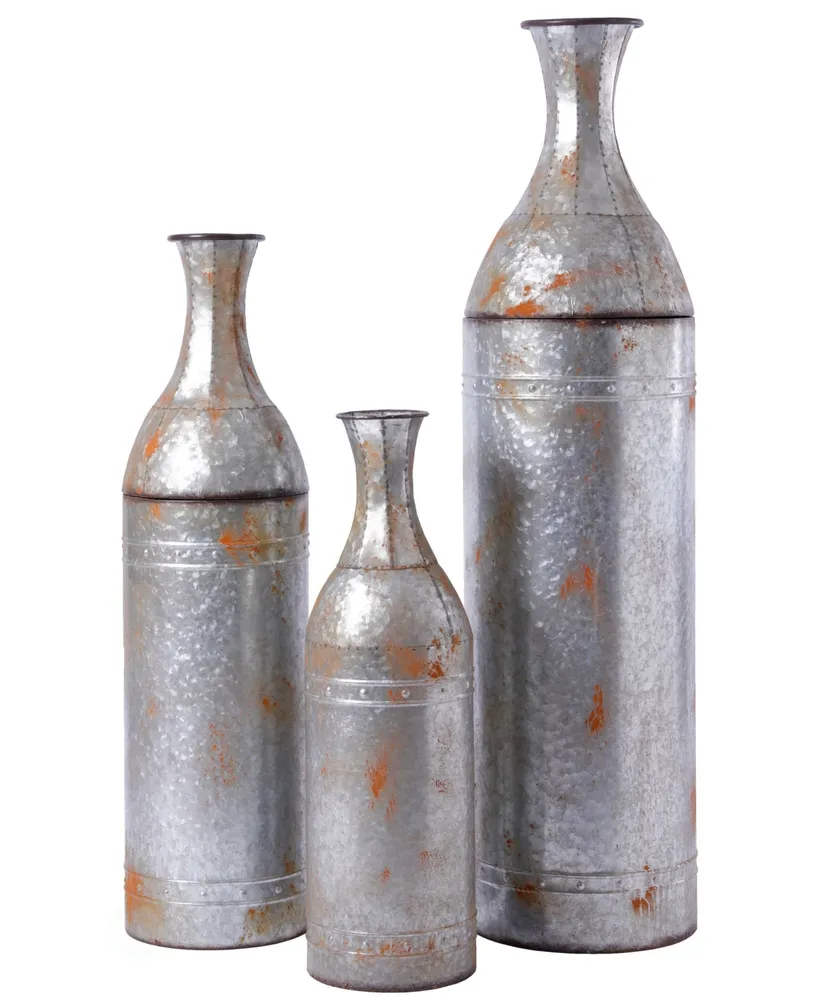 Vintiquewise Rustic Farmhouse Style Galvanized Metal Floor Vase Decoration, Set of 3