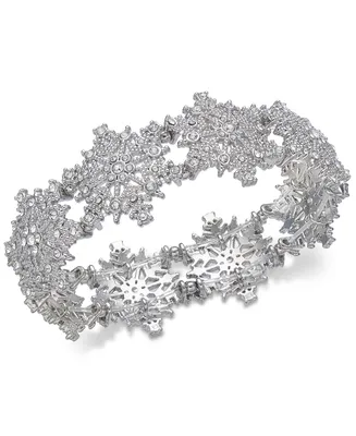 Holiday Lane Silver-Tone Crystal Snowflake Stretch Bracelet, Created for Macy's