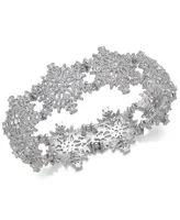 Holiday Lane Silver-Tone Crystal Snowflake Stretch Bracelet, Created for Macy's