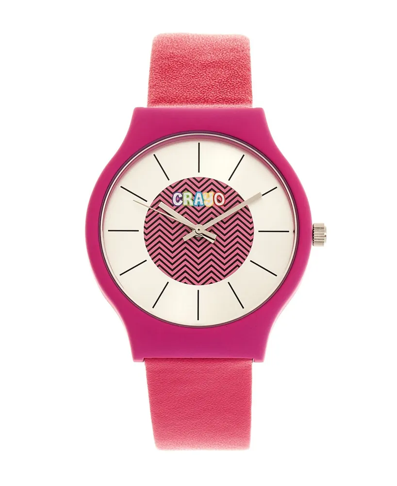 Crayo Unisex Trinity Hot Pink Leatherette Strap Watch 36mm