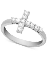 Essentials Crystal Cross Ring Silver-Plate