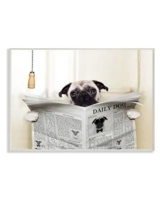 Stupell Industries Pug Reading Newspaper In Bathroom Art Collection