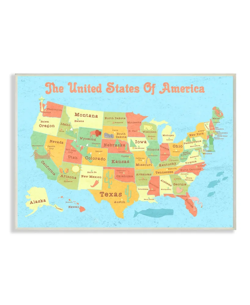 Stupell Industries United States of America Usa Kids Map Wall Plaque Art, 12.5" x 18.5"