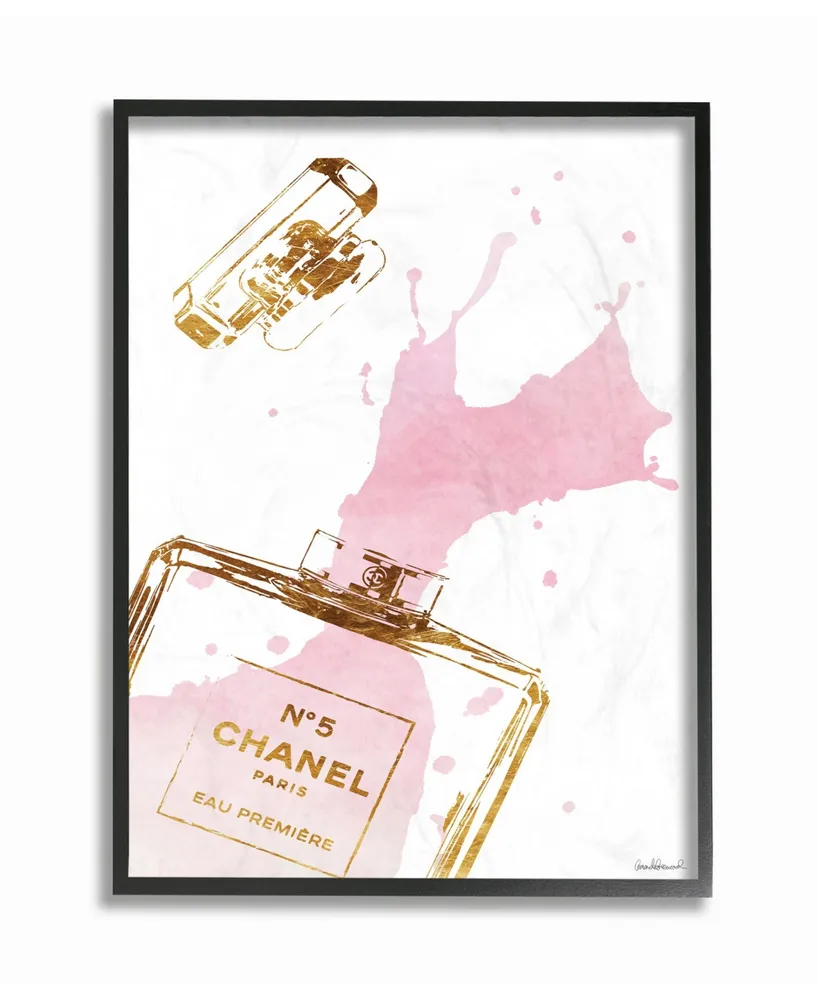 Stupell Industries Glam Perfume Bottle Splash Pink Gold Framed Giclee Art, 16" x 20"