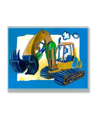 Stupell Industries The Kids Room Yellow Excavator with Blue Border Wall Plaque Art, 12.5" x 18.5"