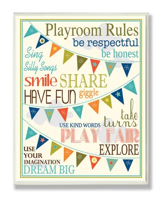 Stupell Industries Home Decor Playroom Rules with Pennants In Blue Wall Plaque Art, 12.5" x 18.5"