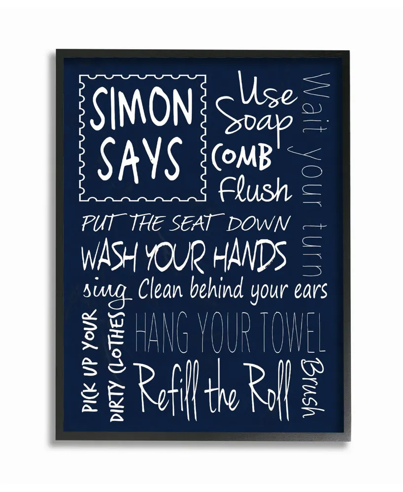 Stupell Industries Home Decor Simon Says Bath Rules Chalkboard Bathroom Framed Giclee Art, 11" x 14"