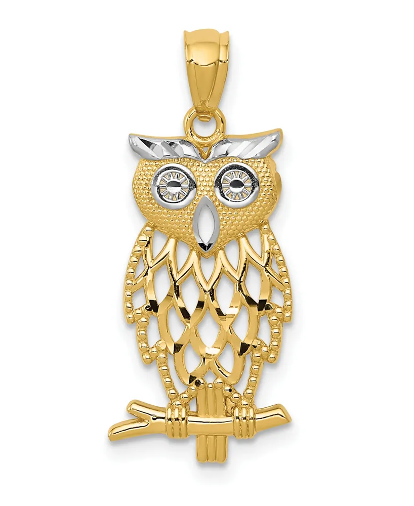 Owl Pendant in 14k Yellow Gold and Rhodium