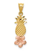 Pineapple With Plumeria Pendant in 14k Yellow and Rose Gold