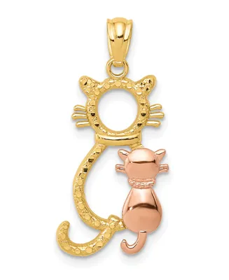Sitting Cats Pendant in 14k Yellow and Rose Gold