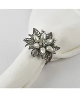 Saro Lifestyle Bejeweled Flower Design Napkin Ring, Set of 4