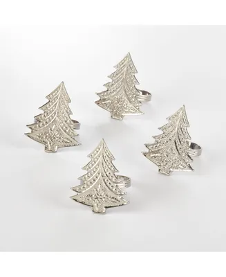 Saro Lifestyle Christmas Tree Design Christmas Tree Napkin Ring, Set of 4