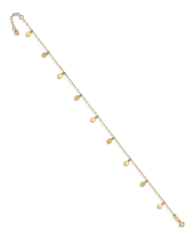 Dangle Circle Charm Anklet in 14k Yellow Gold