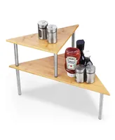 Cook N Home 2 Tier Triangle Corner Storage Shelf Organizer, Bamboo