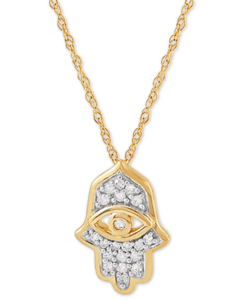 Diamond Hamsa Pendant Necklace (1/10 ct. t.w.) in 10k Gold