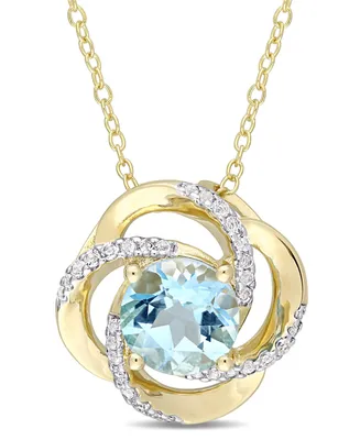 Blue Topaz (2-1/3 ct. t.w.) and White Topaz (1/5 ct. t.w.) Interlaced Floral Swirl Necklace in 18k Yellow Gold Over Sterling Silver
