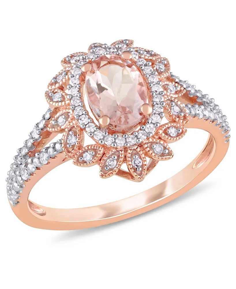 Morganite (3/4 ct. t.w.) and Diamond (1/5 Floral Halo Ring 10k Rose Gold