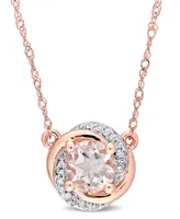 Morganite (4/5 ct. t.w.) and Diamond (1/20 ct. t.w.) Swirl Halo 17" Necklace in 10k Rose Gold