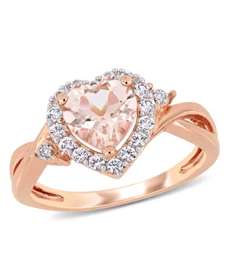 Morganite (1-1/10 ct. t.w.) Lab-Grown White Sapphire (1/3 and Diamond Accent Heart Ring 18k Rose Gold Over Silver