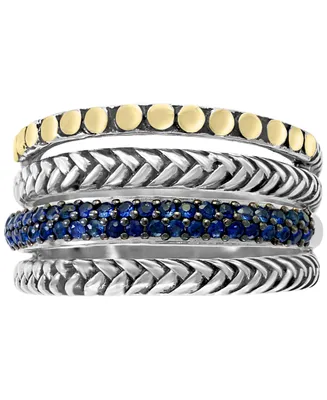 Effy Sapphire Multi-Row Stack Look Statement Ring (1/3 ct. t.w.) in Sterling Silver & 18k Gold