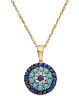 Effy Sapphire (1/2 ct. t.w.), Turquoise & Diamond (1/20 ct. t.w.) 16" Pendant Necklace in 14k Gold