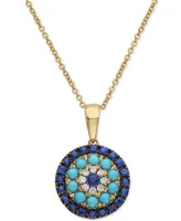 Effy Sapphire (1/2 ct. t.w.), Turquoise & Diamond (1/20 ct. t.w.) 16" Pendant Necklace in 14k Gold