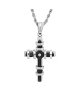 Steeltime Men's Two Toned black Ip Plated Stainless Steel Cross Pendant with Simulated Diamond Necklaces