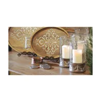The Gg Collection Large 25.5-Inch Long Wood and Metal Heritage Collection Oval Tray