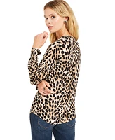 I.n.c. International Concepts Women's Print Zip-Pocket Top, Created for Macy's