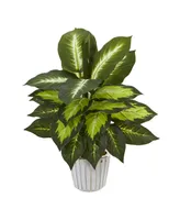 Nearly Natural 19" Dieffenbachia Artificial Plant in White Vase, Set of 2