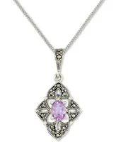 Amethyst (1/2 ct. t.w.) & Marcasite Flower 18" Pendant Necklace in Sterling Silver