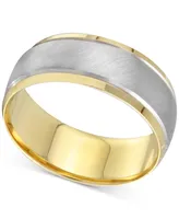 Men's Two-Tone Brushed & Polished Band in 14k Gold & White Gold