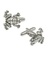 1928 Jewelry Silver-Tone Crystal Frog Cufflinks