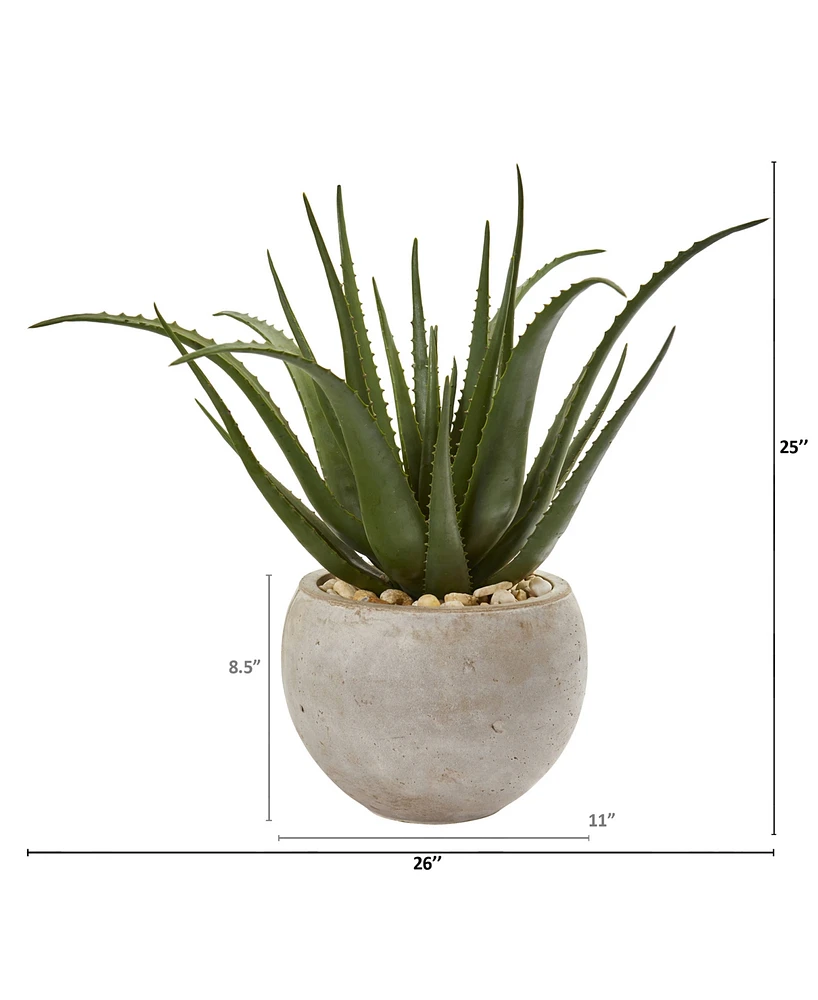 Nearly Natural 25" Aloe Artificial Plant in Sand Colored Planter