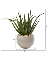 Nearly Natural 25" Aloe Artificial Plant in Sand Colored Planter