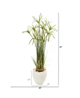 Nearly Natural 47" Papyrus Artificial Plant in White Planter