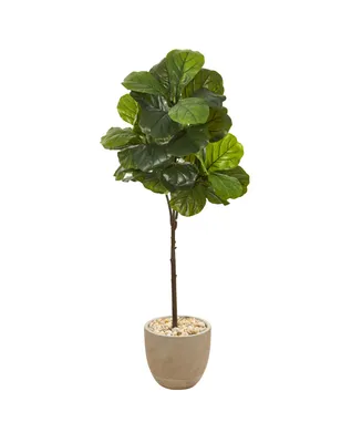 Nearly Natural 51" Fiddle Leaf Artificial Tree in Sandstone Planter Real Touch
