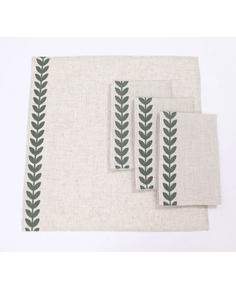 Manor Luxe Cute Leaves Crewel Embroidered Napkins 20" x 20", Set of 4