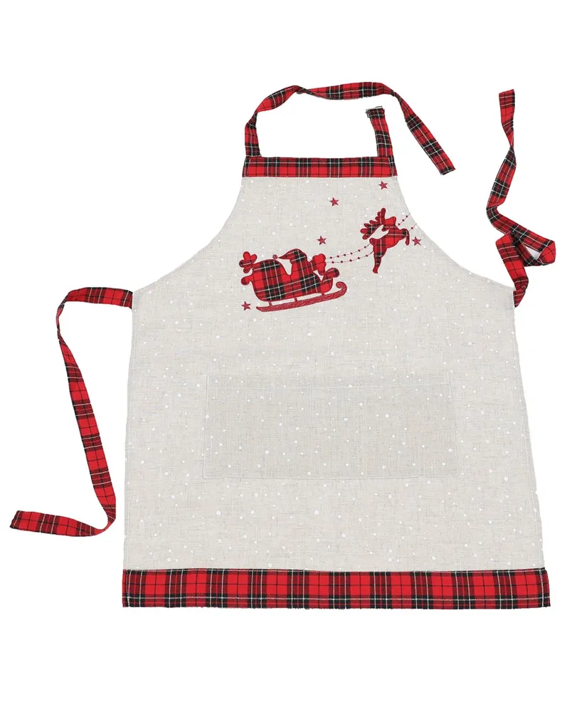 Manor Luxe Applique Tartan Santa Sleigh with Reindeers Christmas Apron