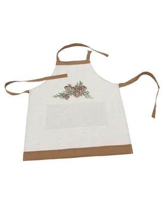 Manor Luxe Winter Pine Cones and Branches Crewel Embroidered Apron