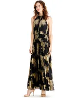 Msk Metallic-Print Pleated Blouson Gown