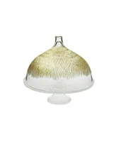 Classic Touch Glass Cake Stand with Dome with Gold-tone Design