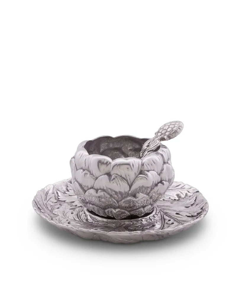Arthur Court Aluminum Artichoke Condiment Set 3 Piece Bowl, Tray, Spoon