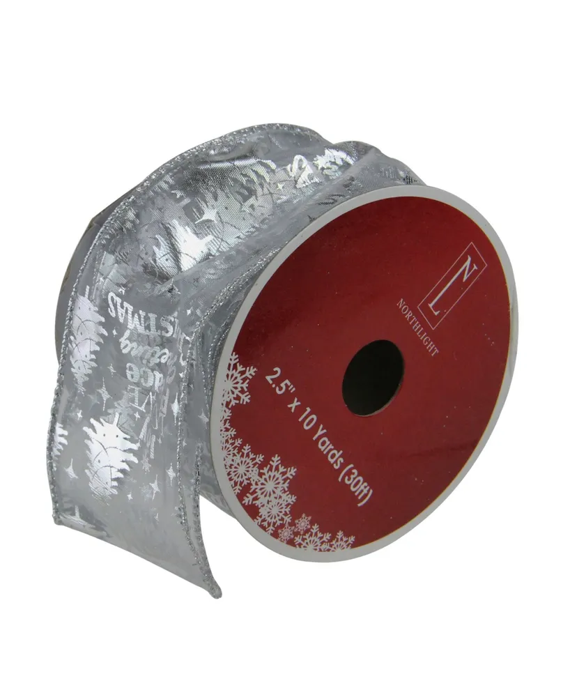 Northlight Pack of 12 Silver Wired Christmas Words Craft Ribbon Spools - 2.5" x 120 Yards Total