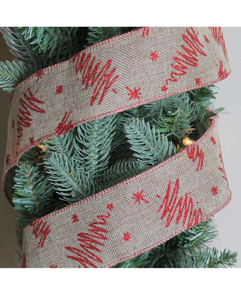 Northlight 2.5 x 120 Yards Diamond Wired Christmas Craft Ribbon - Red and  Beige